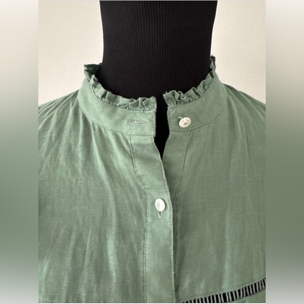 Veronica Beard Ruffled Button-Front Green Blouse - Picture 4 of 7
